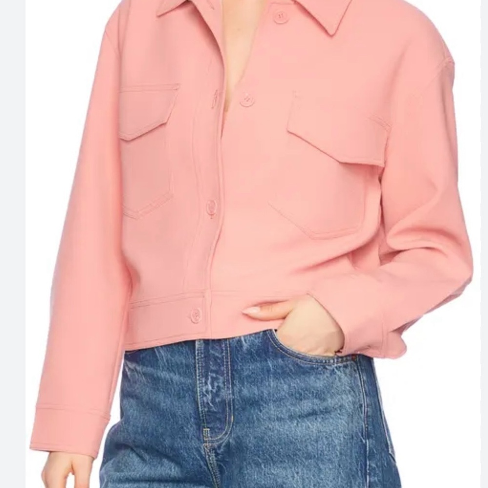 Susana Monaco NWT Pebble Weave Oversized Button-Up Cargo lined Jacket Cropped